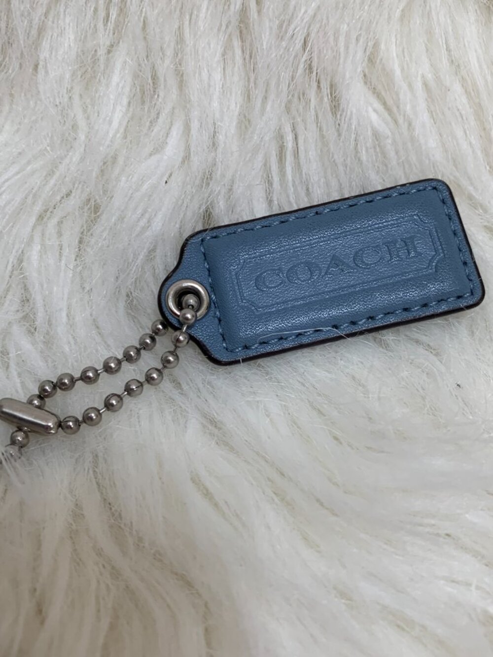 Authentic COACH Sky Blue Leather 2.25" Lozenge Hang Tag Purse Charm Fob H44